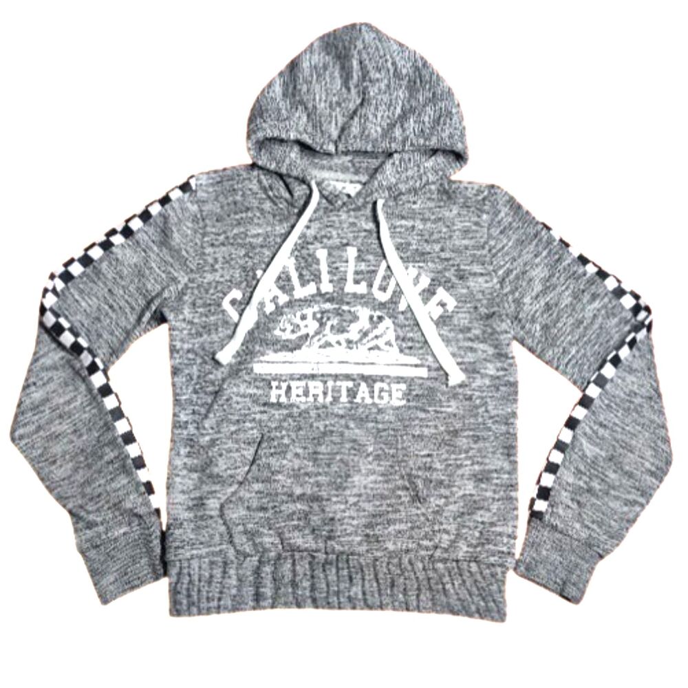 Reflex Cali Love Heritage Hoodie Gray Checkered Sleeve Pullover Sweatshirt M